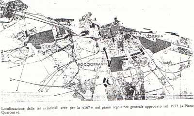 Piano Quaroni: individuazione delle 3 principali zone "167"