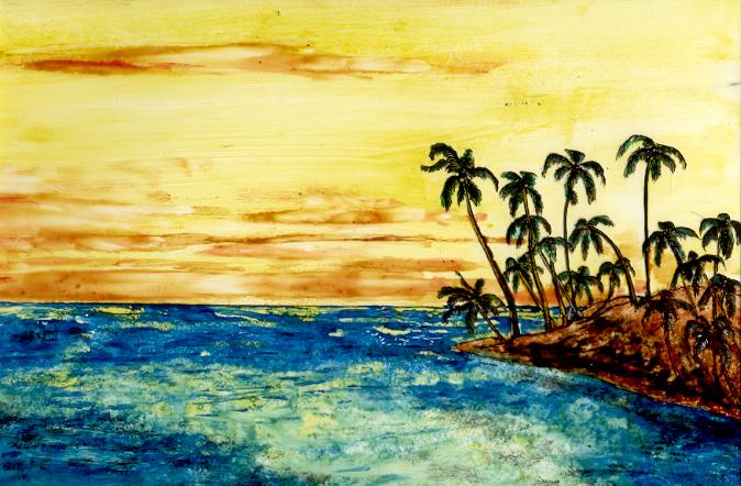 "Tramonto ai tropici" colori per vetro su vetro 20x30