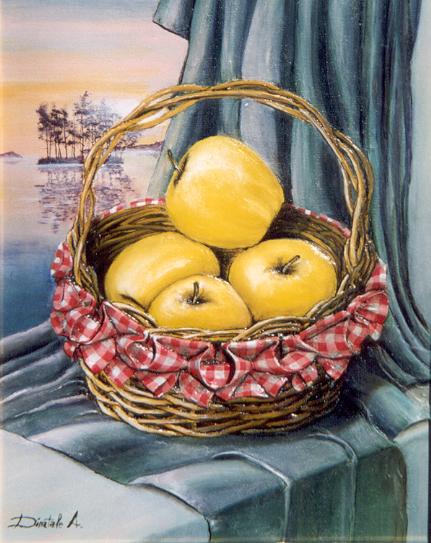 "Il cesto di mele" olio su tela 50x35